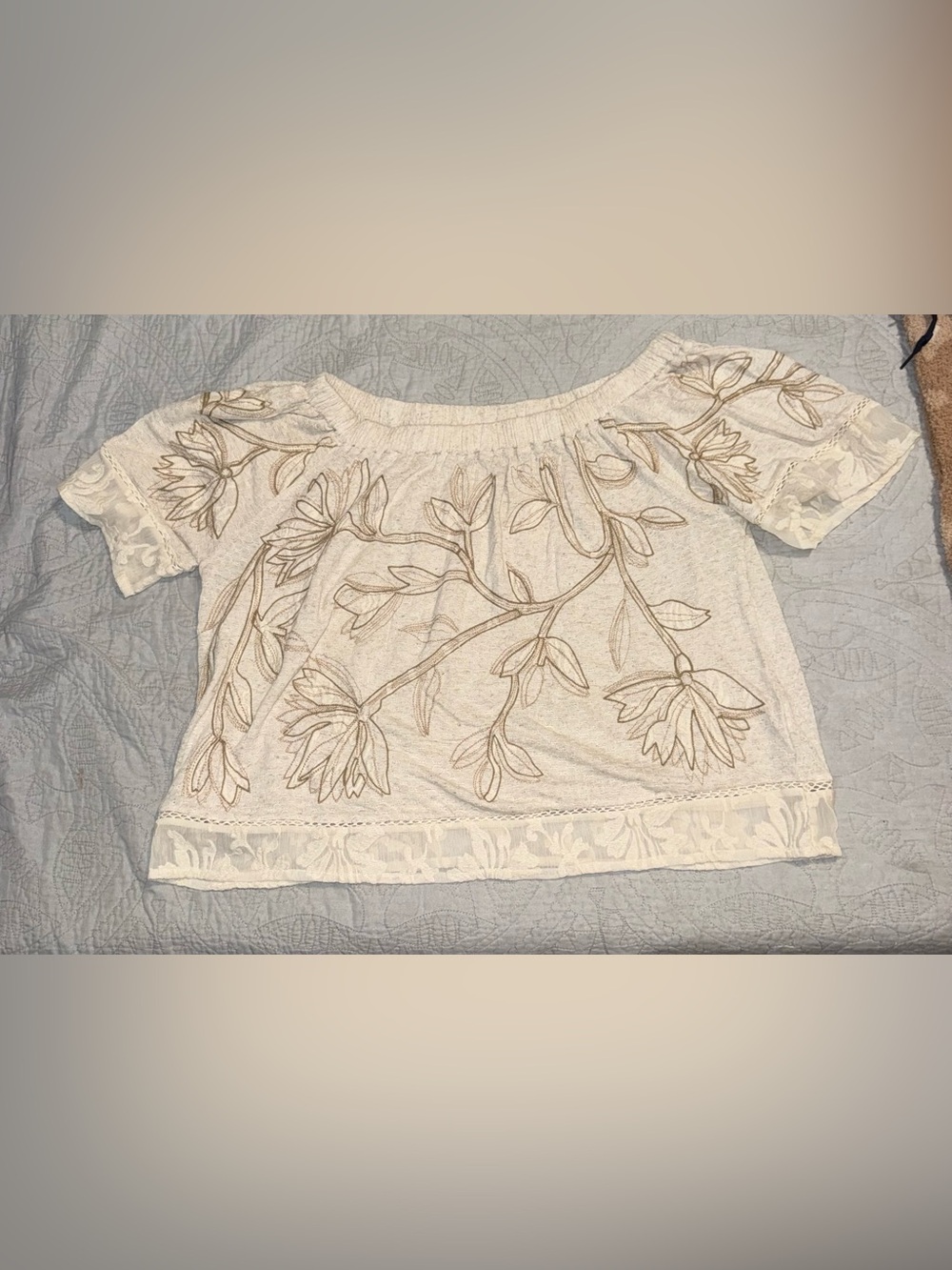 Lucky Brand Cream Off-Shoulder Embroidered Blouse - Picture 5 of 6